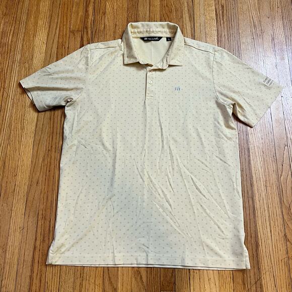 Travis Mathew Polo Shirt Mens Large Golf All Over Print Yellow Pima - Picture 1 of 8